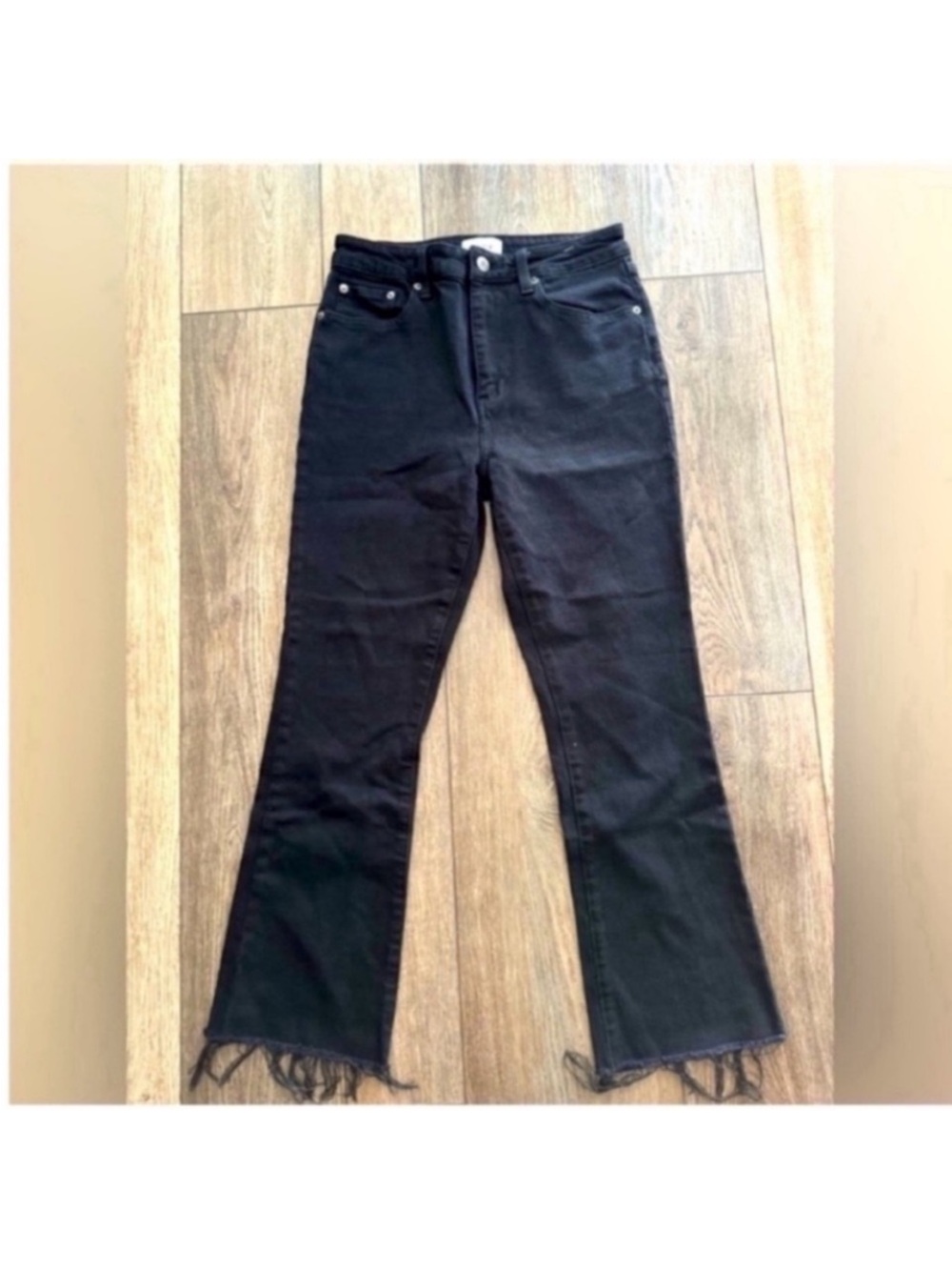 Pistola Women’s Black High-Rise Flare Jeans with Frayed Hem Size 27